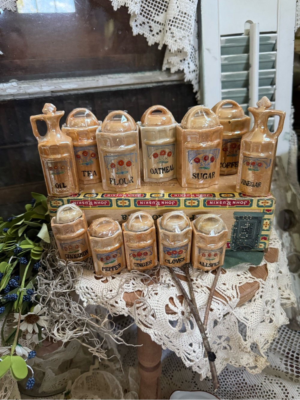Vintage Japan Miniature Kitchen Canister Spice Set Oil Vinegar 12 Pieces